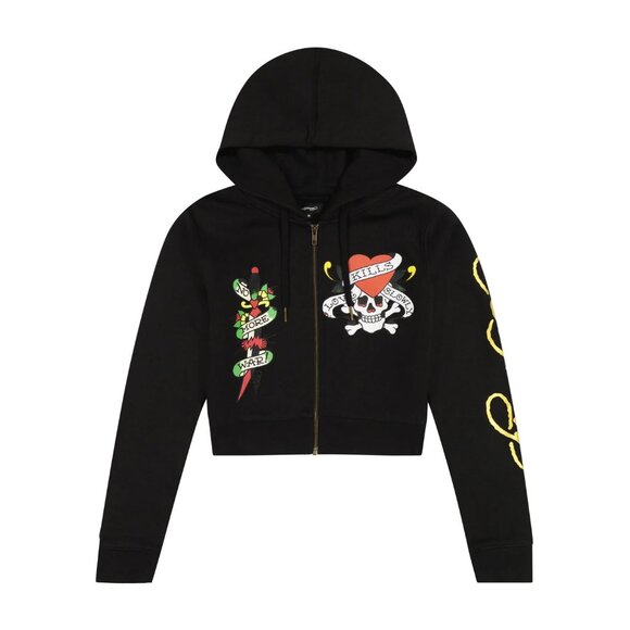 Ed Hardy Tops - Ed Hardy No More Love Cropped Full Zip Sweatshirt